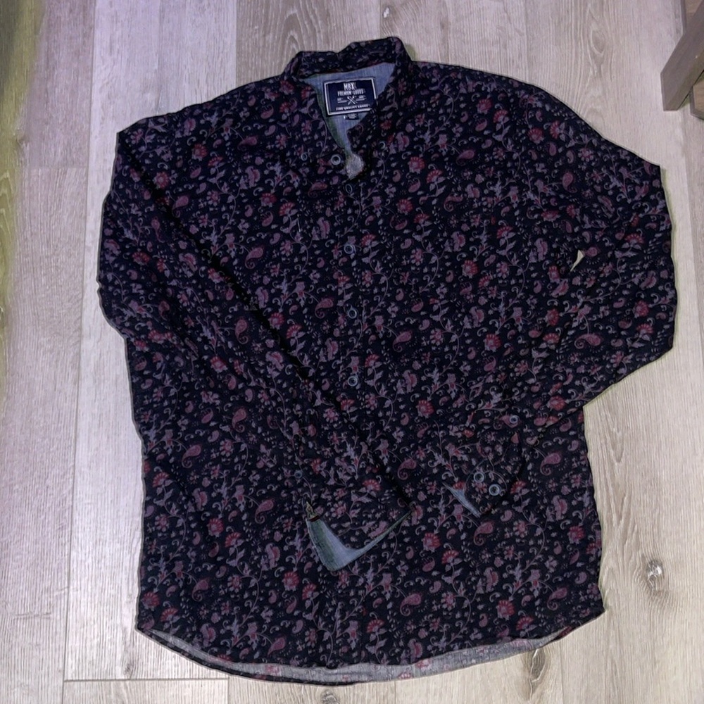 Floral black button up